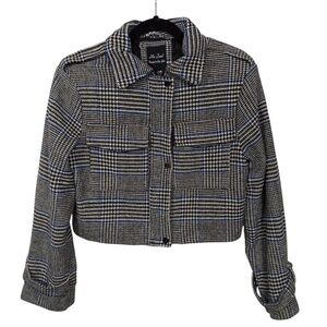 Me Jane Jacket Womens L Black Moto Cropped Long Sleeve Full Zip Plaid